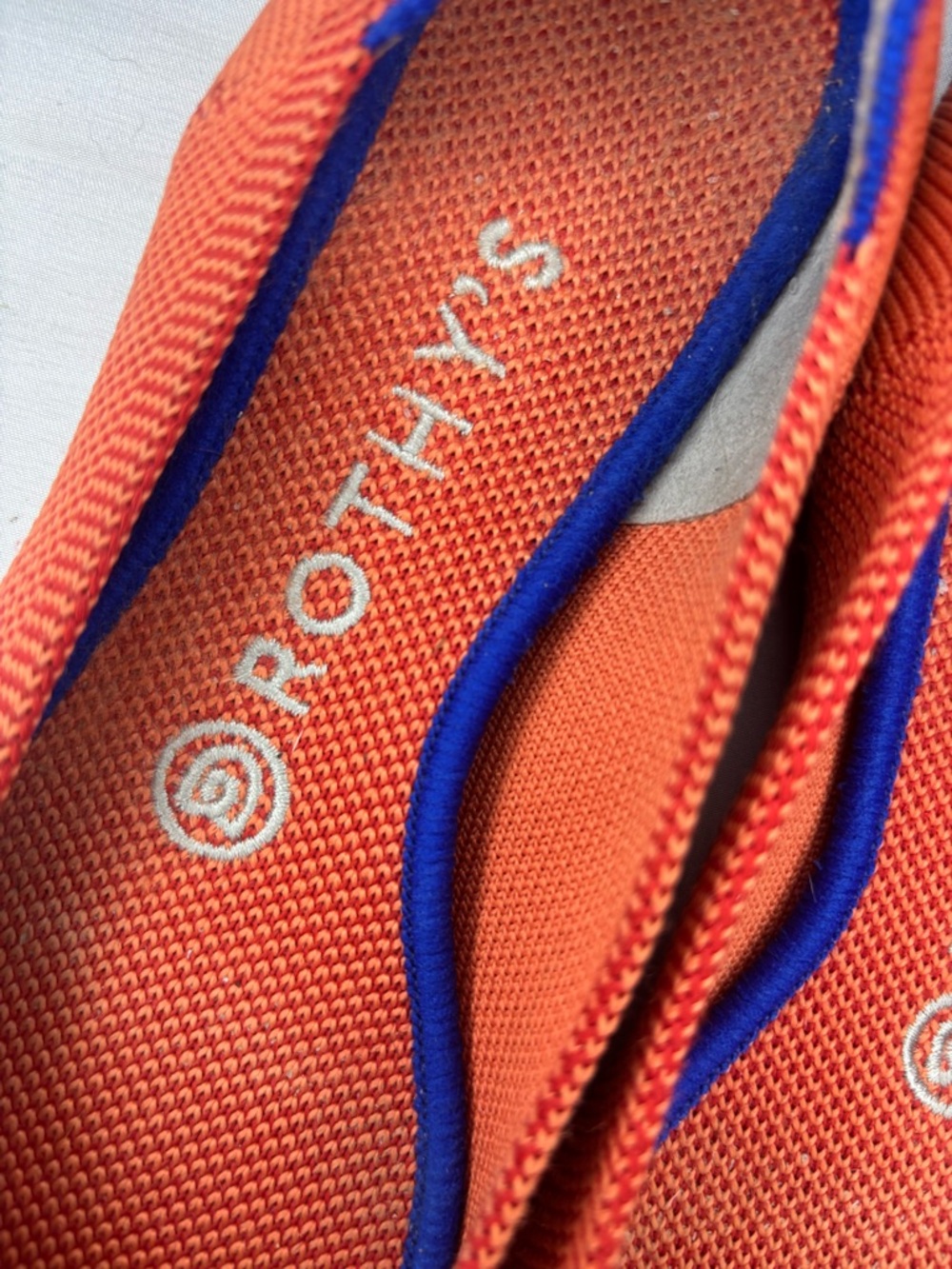 Rothy's The Point Ballet Flats- Permission Orange with Blue Trim- Retired & Rare - Picture 11 of 12